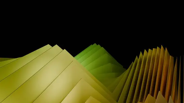Siyah Üzerine Altın ve Yeşil Gradyan Geometrik Tepeler Soyut Arazi