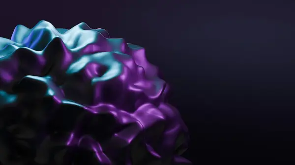 Mor ve Teal Metalik Organik 3B Küre Karanlık Arkaplan Karşısında Düzensiz Tepeler