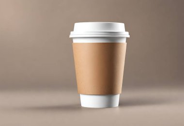 Masanın üzerinde bir fincan kağıt kahve. V16 tasarımı için izole bir arka planı olan kahve kağıdı modeli.