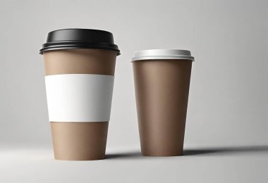 Masanın üzerinde bir fincan kağıt kahve. V16 tasarımı için izole bir arka planı olan kahve kağıdı modeli.