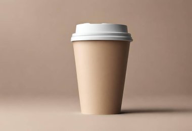 Masanın üzerinde bir fincan kağıt kahve. Tasarım ve markalaşma için izole edilmiş kahve kağıdı modeli, V17