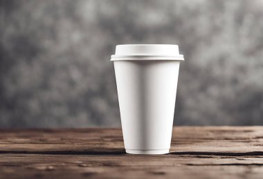 Masanın üzerinde bir fincan kağıt kahve. İzole edilmiş arka planı olan kahve fincanı modeli, v7