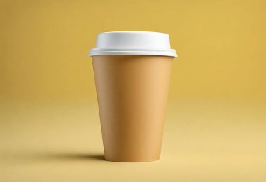 Kağıt bardak ve bej bir arka plan..