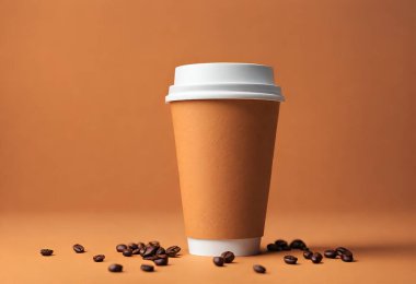 Logo ve gri arka planlı tasarım için kağıt kahve fincanı modeli, v33