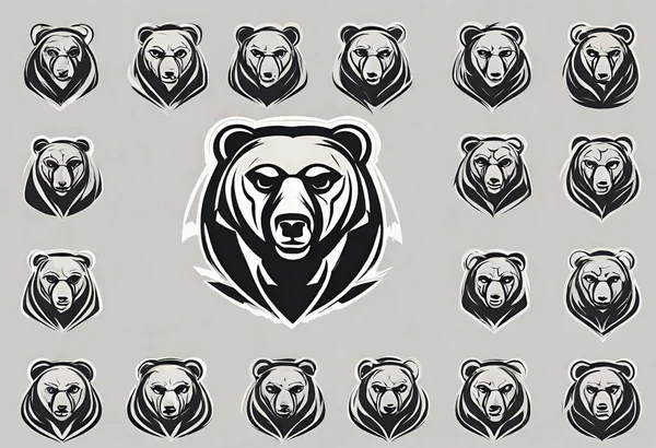 Vector Set Bears Black White Illustrations — Stock Photo, Image