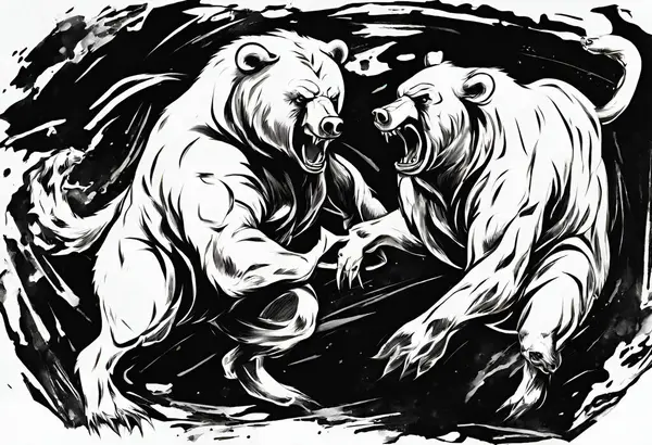 黒い背景に2匹のクマがいる 手描きベクトル — ストック写真