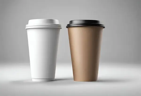 Paper cup of coffee on the table. Coffee paper cup mockup with isolated background for design and branding, v18