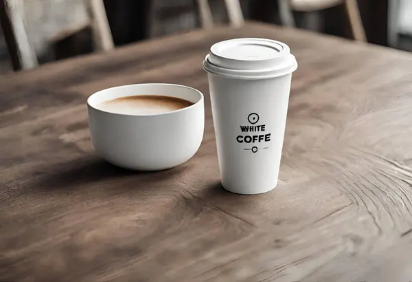 Paper cup of coffee on the table. Coffee paper cup mockup with isolated background for design and branding, v11