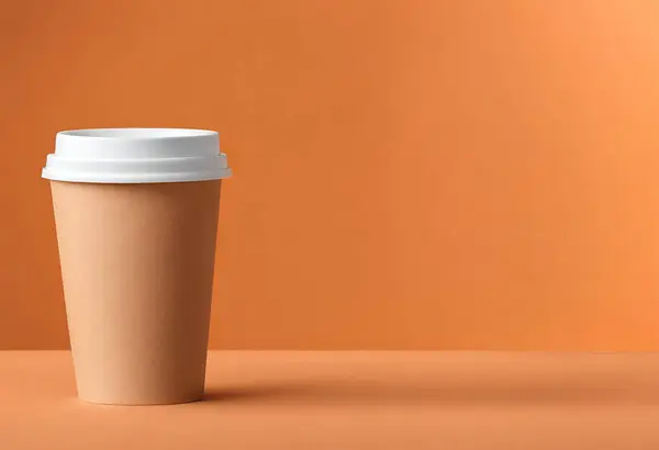 Paper cup of coffee on the table. Coffee paper cup mockup. isolated on orange background, v23