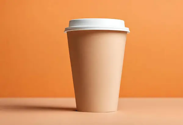Paper cup of coffee on the table. Coffee paper cup mockup. isolated on orange background, v21