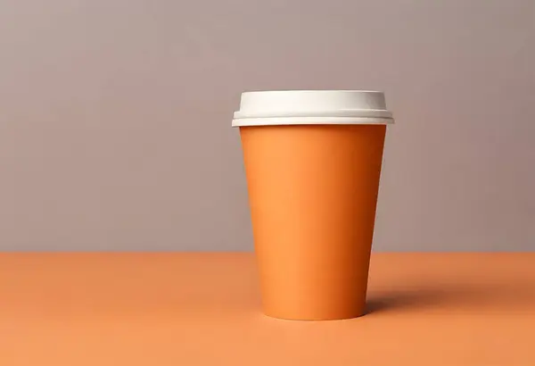 Paper cup of coffee on the table. Coffee paper cup mockup. isolated on orange background, v14