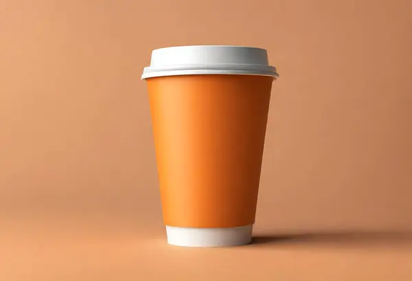 Paper cup of coffee on the table. Coffee paper cup mockup. isolated on orange background, v13
