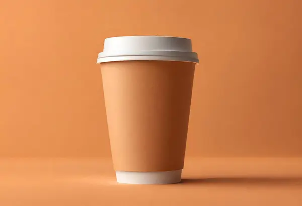 Paper cup of coffee on the table. Coffee paper cup mockup. isolated on orange background, v10