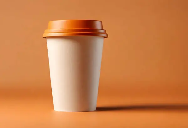 Paper cup of coffee on the table. Coffee paper cup mockup. isolated on orange background, v4