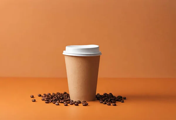 Paper coffee cup mockup for logo and design with gray background, v35