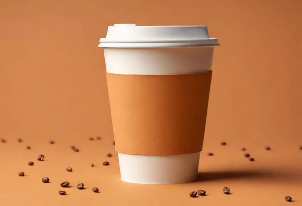 Paper coffee cup mockup for logo and design with gray background, v34