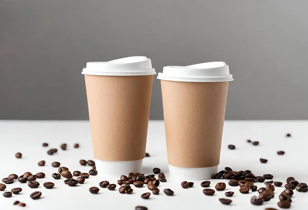 Paper coffee cup mockup for logo and design with gray background, v31