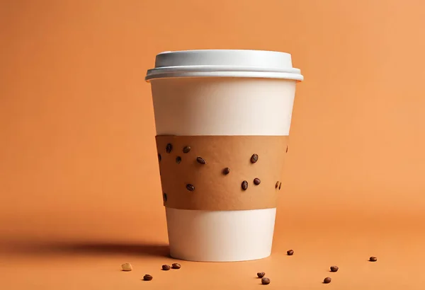 Paper coffee cup mockup for logo and design with gray background, v30