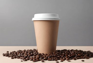 Logo ve tasarım için kağıt kahve fincanı modeli, gri arkaplan, v3