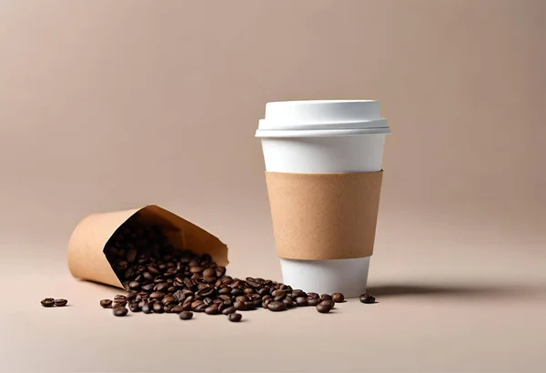 Paper coffee cup mockup for logo and design with gray background, v23