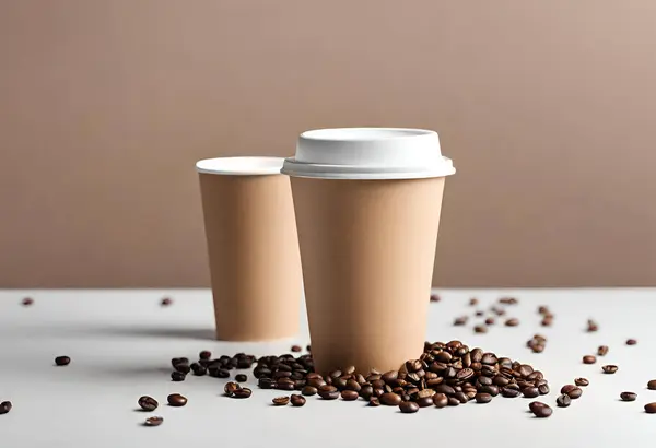 Paper coffee cup mockup for logo and design with gray background, v22