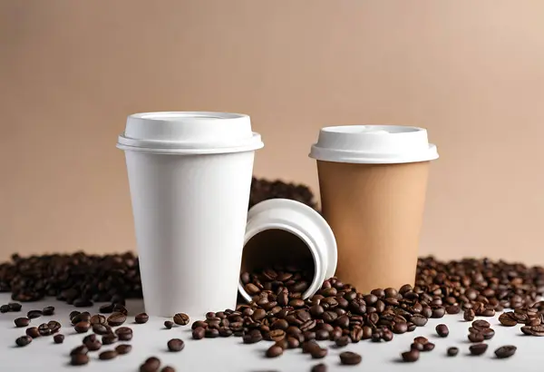Paper coffee cup mockup for logo and design with gray background, v20