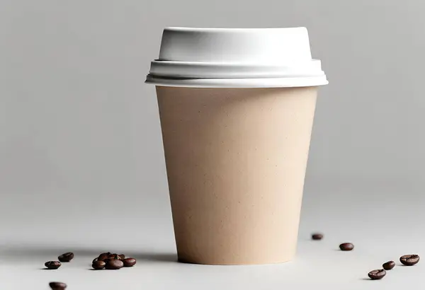 Paper coffee cup mockup for logo and design with gray background, v19