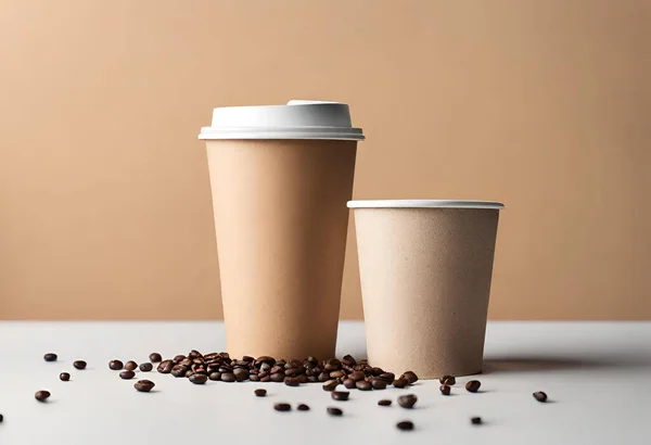 Paper coffee cup mockup for logo and design with gray background, v17