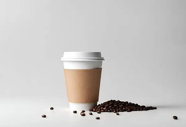 Paper coffee cup mockup for logo and design with gray background, v16