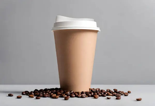 Paper coffee cup mockup for logo and design with gray background, v12