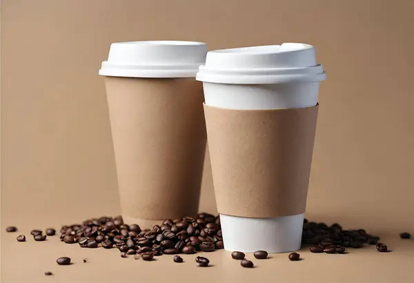 Paper coffee cup mockup for logo and design with gray background, v6