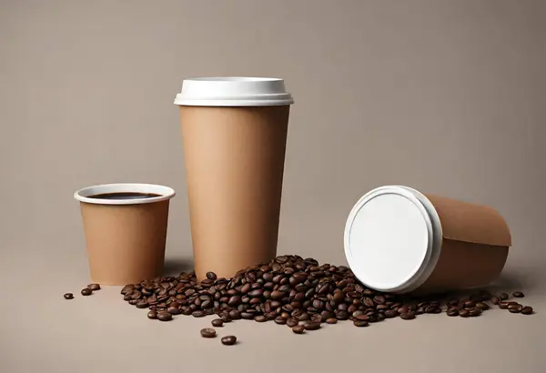 Paper coffee cup mockup for logo and design with gray background, v5