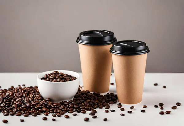 Paper coffee cup mockup for logo and design with gray background, v2