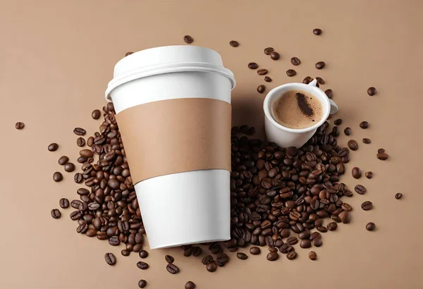 Paper coffee cup mockup for logo and design with gray background, v1