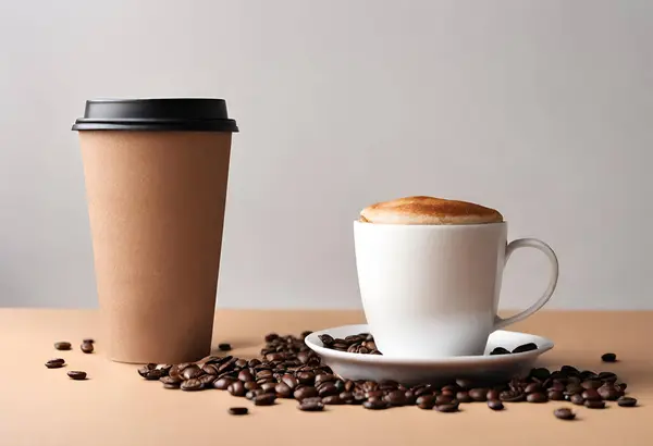 Paper coffee cup mockup for logo and design with gray background