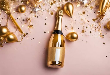 Altın arka planda bir şişe şampanya v1