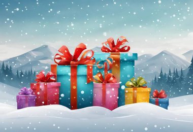 Hediye kutusu ve kar v1 ile Noel arkaplanı