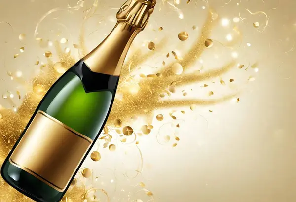 bottle with champagne and splash of champagne, close up v1