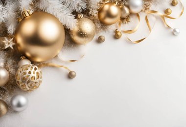 Beyaz arka planda altın noel balosu, yakın plan görünümü