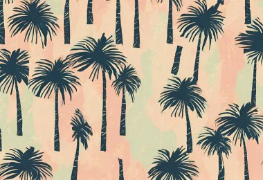 Palmiye ağaçlarıyla kusursuz desen. Vektör illüstrasyonu