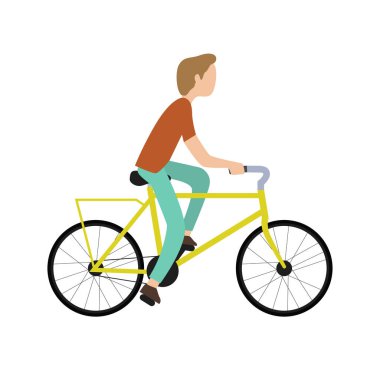 Beyaz arka planda bisiklet süren bir adamın düz vektör çizimi