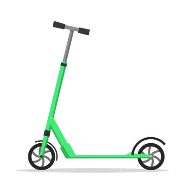 Yeşil renkli tekme scooterının yan görünümünün vektör çizimi
