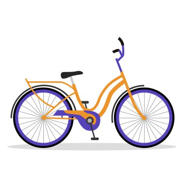 Bayanlar için turuncu ve mor renkli bisiklet yan görünümü vektör illüstrasyonu