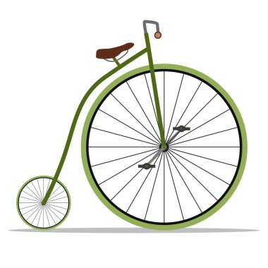 Siyah renkli retro döngü veya büyük ön tekerlek bisikletinin yan görünümünün vektör çizimi