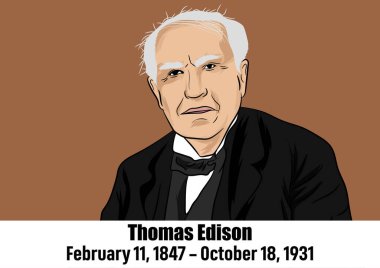 Amerikalı mucit ve girişimci Thomas Alva Edison 'un vektör illüstrasyonu, 1847 - 1931