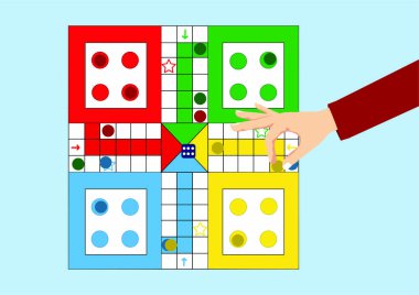 Ludo oynayan erkek ellerinin vektör çizimi