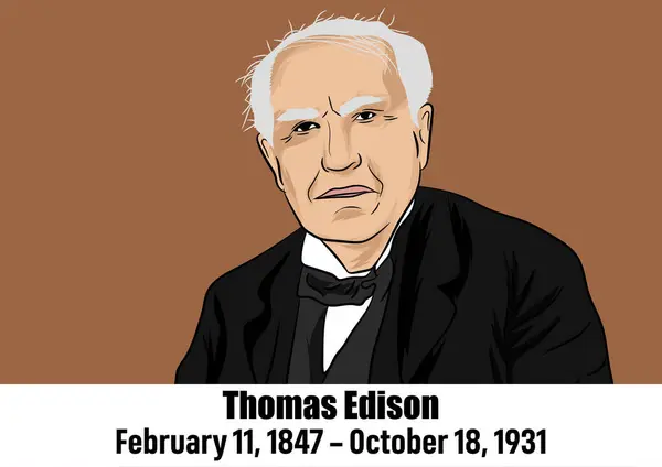 Amerikalı mucit ve girişimci Thomas Alva Edison 'un vektör illüstrasyonu, 1847 - 1931