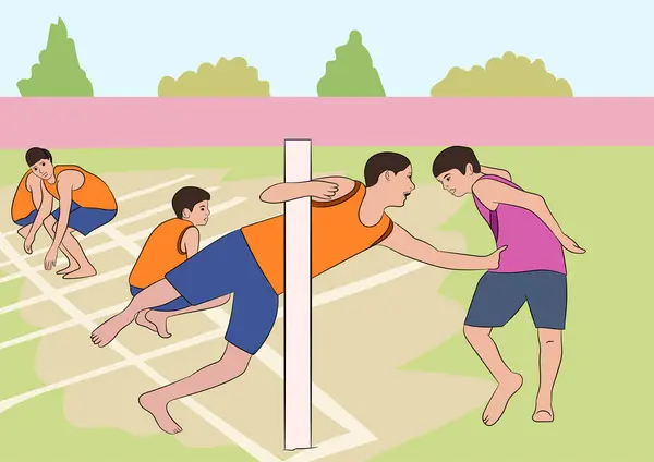 Hindistan 'da Kho Kho oyunu oynayan çocukların vektör illüstrasyonu