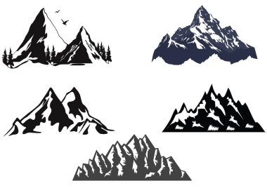 Kayalık dağ simgesi setinin renk zirvesinin vektör illüstrasyonu
