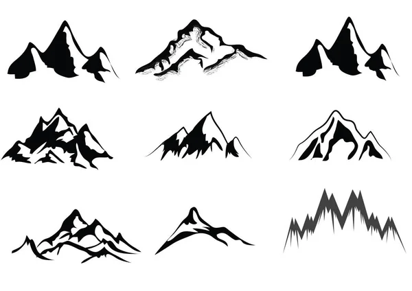 stock vector Vector illustration set of silhouette peak of rocky mountain icon